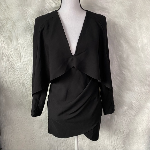 Asos Black Mini Wrap Skirt Cape Dress Size 0 - Picture 5 of 12